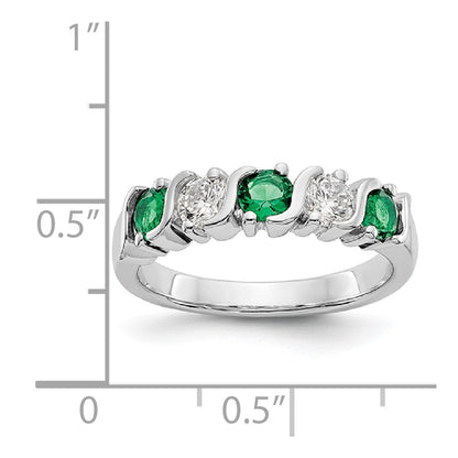 Solid 14k White Gold Simulated CZ w/Simulated Emerald Band