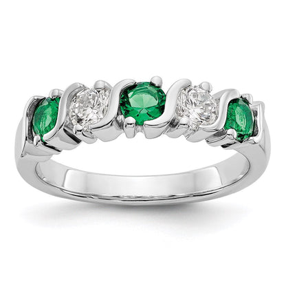14k White Gold Real Diamond w/Emerald Band