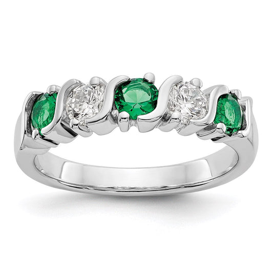 14k White Gold Real Diamond w/Emerald Band