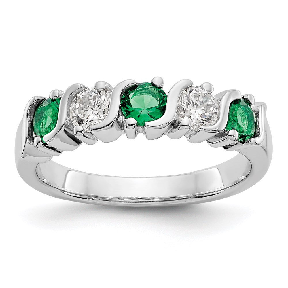 14k White Gold Real Diamond w/Emerald Band