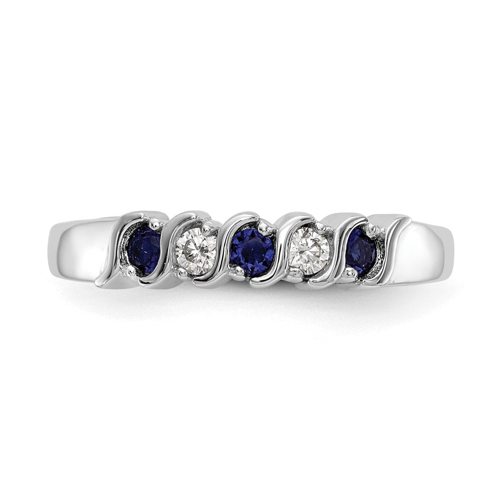 Solid 14k White Gold Simulated CZ w/Simulated Sapphire Band