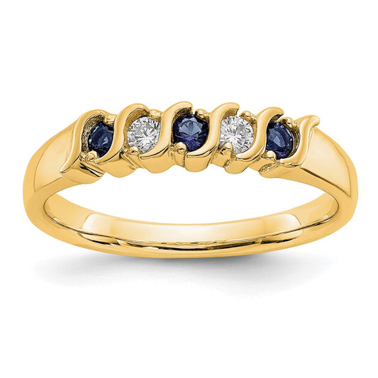 Solid 14k Yellow Gold Simulated CZ w/Simulated Sapphire Band