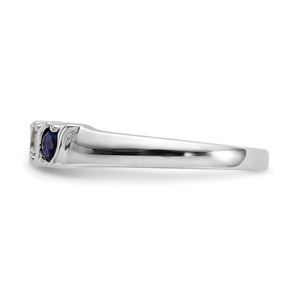 Solid 14k White Gold Simulated CZ w/Simulated Sapphire Band