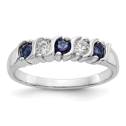 Solid 14k White Gold Simulated CZ w/Simulated Sapphire Band