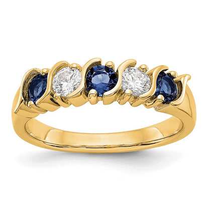 Solid 14k Yellow Gold Simulated CZ w/Simulated Sapphire Band