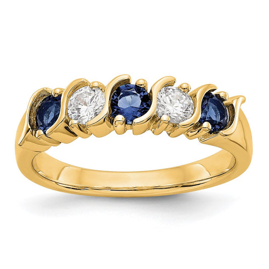 Solid 14k Yellow Gold Simulated CZ w/Simulated Sapphire Band