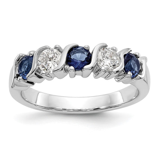 Solid 14k White Gold Simulated CZ w/Simulated Sapphire Band