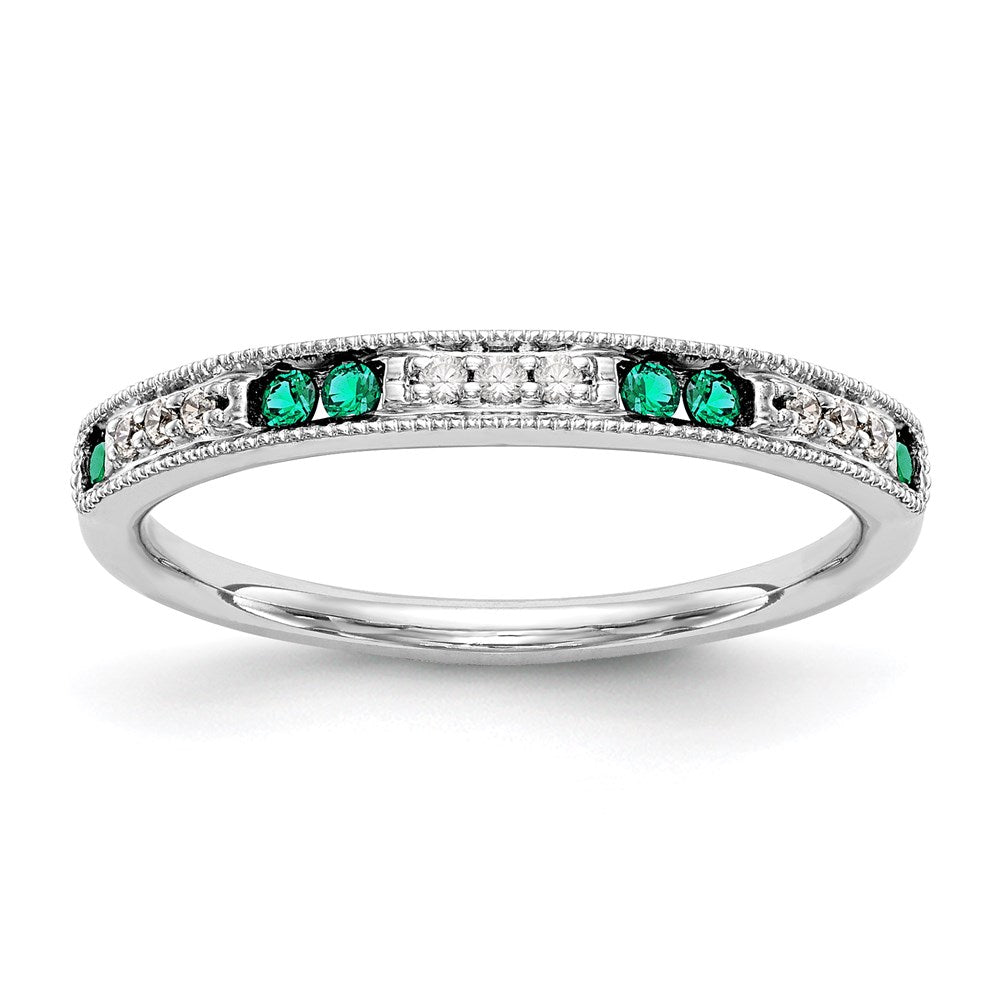 14k White Gold Real Diamond w/Emerald Band