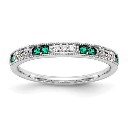 14k White Gold Real Diamond w/Emerald Band