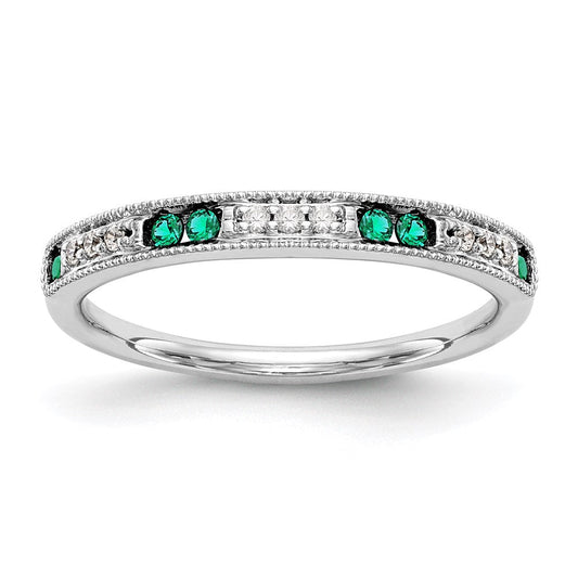 14k White Gold Real Diamond w/Emerald Band