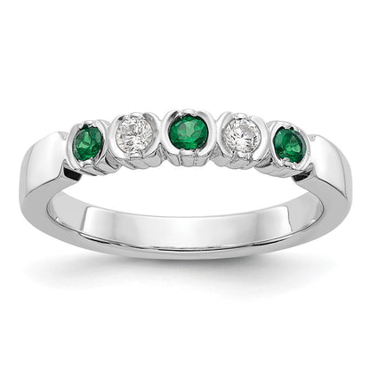 Solid 14k White Gold Simulated CZ w/Simulated Emerald Band