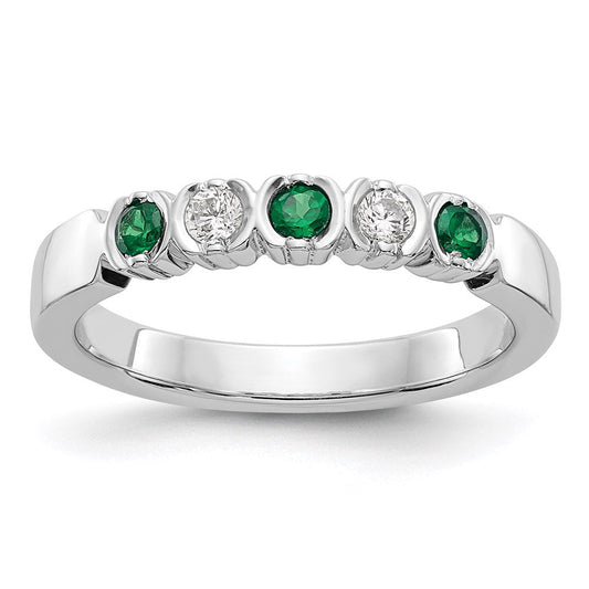 14k White Gold Real Diamond w/Emerald Band