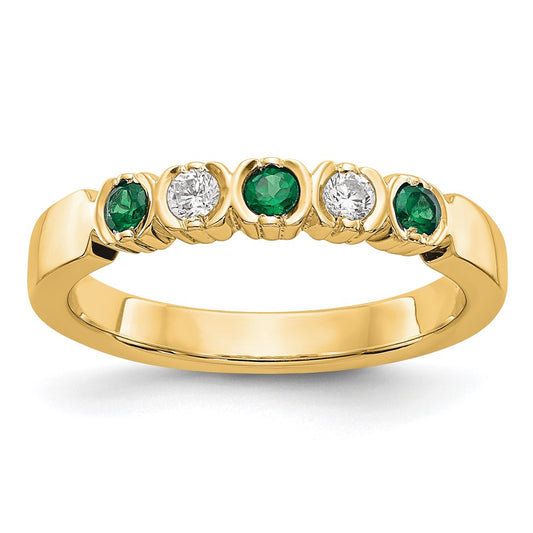 Solid 14k Yellow Gold Simulated CZ w/Simulated Emerald Band