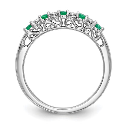 Solid 14k White Gold Simulated CZ w/Simulated Emerald Band