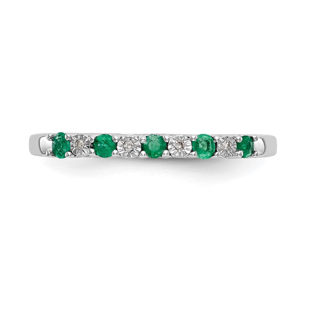 Solid 14k White Gold Simulated CZ w/Simulated Emerald Band