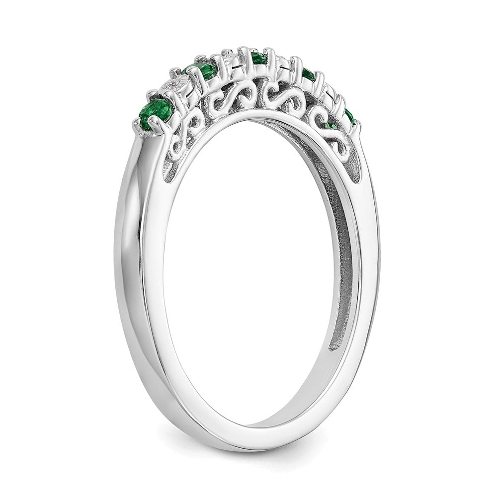 Solid 14k White Gold Simulated CZ w/Simulated Emerald Band
