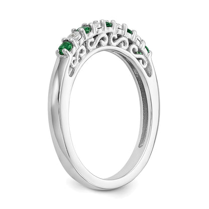 Solid 14k White Gold Simulated CZ w/Simulated Emerald Band