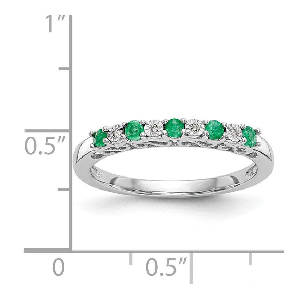 Solid 14k White Gold Simulated CZ w/Simulated Emerald Band