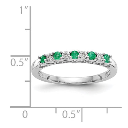 Solid 14k White Gold Simulated CZ w/Simulated Emerald Band
