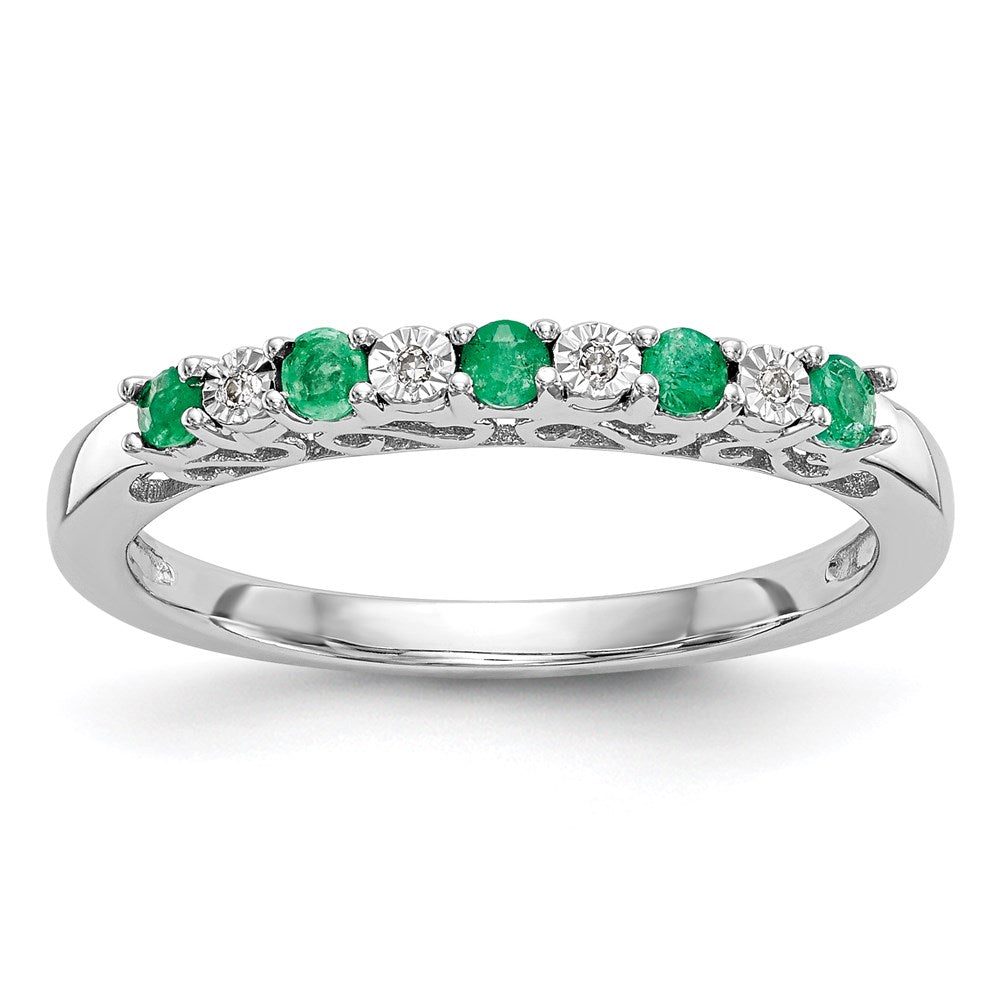 14k White Gold Real Diamond w/Emerald Band