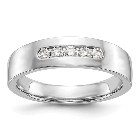 0.25ct. CZ Solid Real 14K White Gold 5-Stone Men's Channel Wedding Band Ring