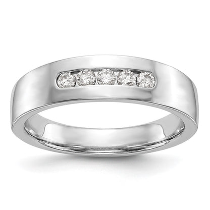 0.25ct. CZ Solid Real 14K White Gold 5-Stone Men's Channel Wedding Band Ring