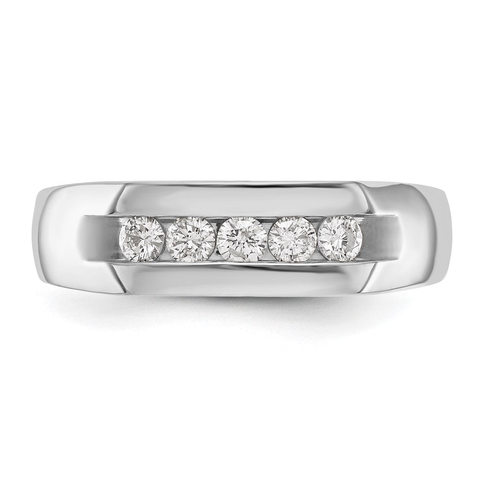 14K White Gold 5-Stone Real Diamond Men's Channel Band