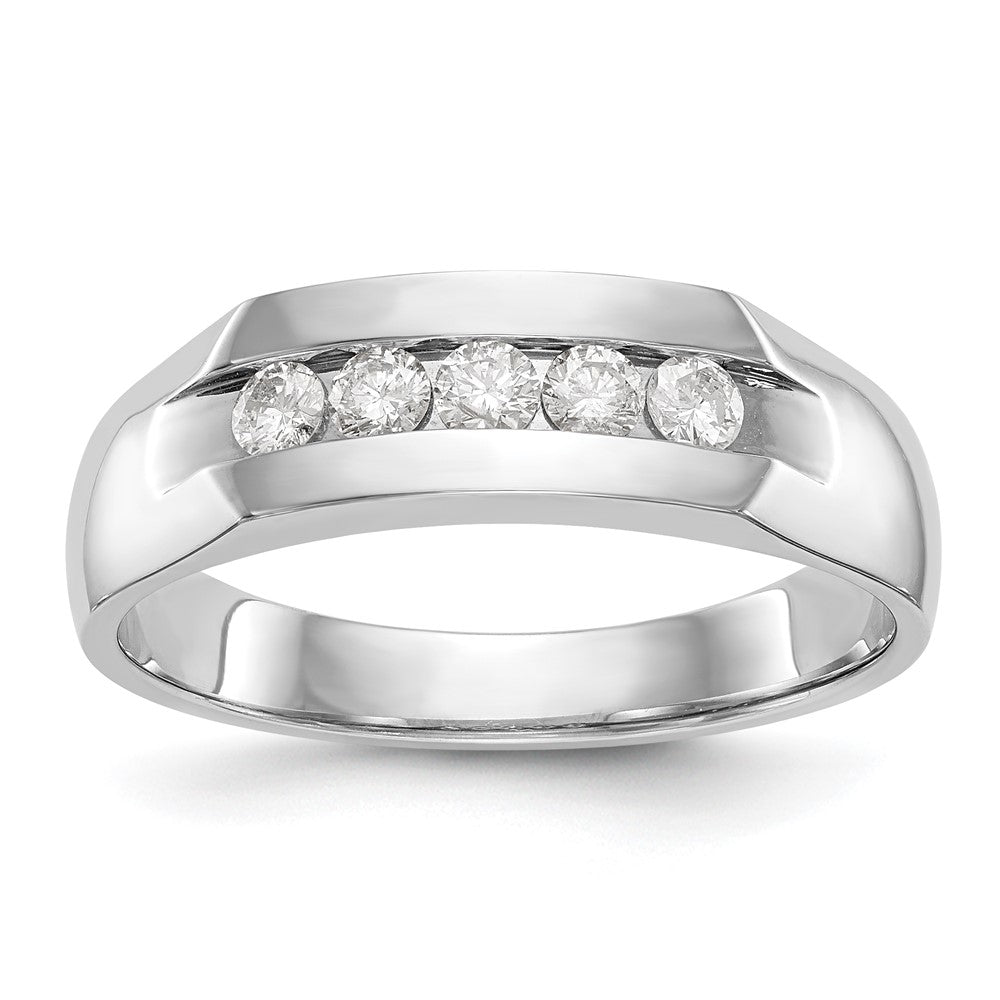 14K White Gold 5-Stone Real Diamond Men's Channel Band