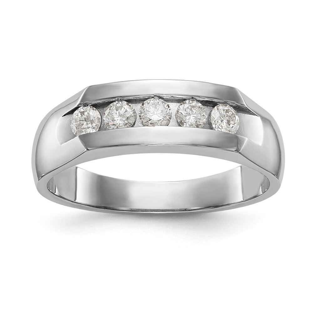 14K White Gold 5-Stone Real Diamond Men's Channel Band