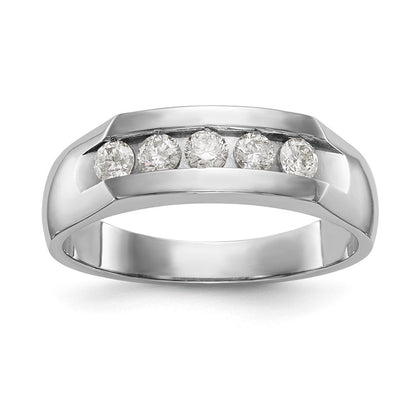 14K White Gold 5-Stone Real Diamond Men's Channel Band