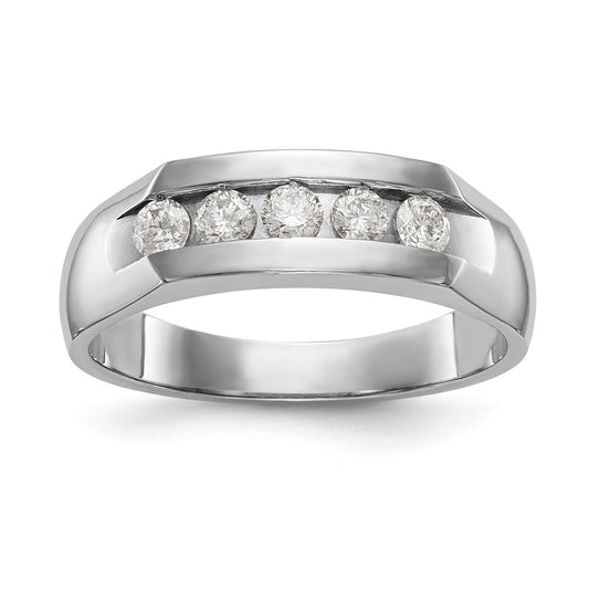 14K White Gold 5-Stone Real Diamond Men's Channel Band