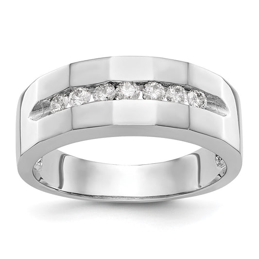 14K White Gold Real Diamond Men's Band