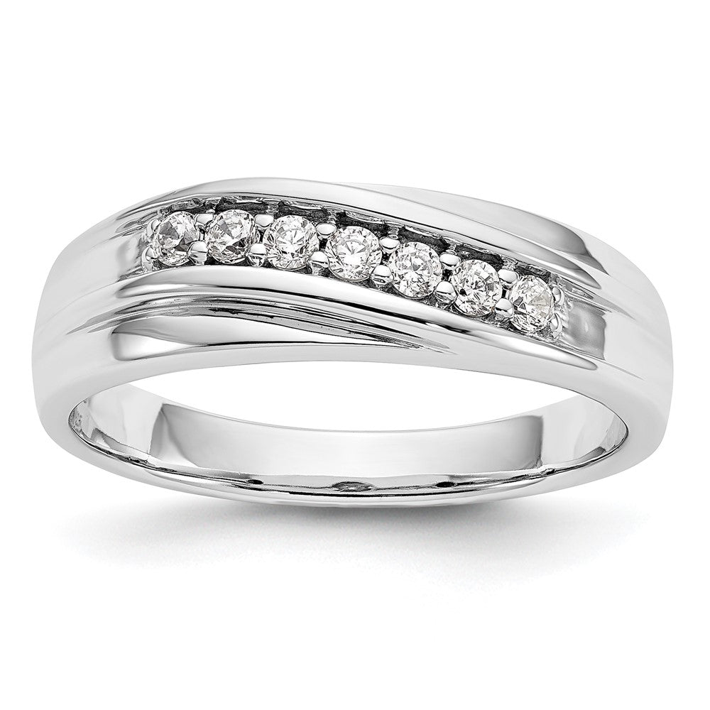 14K White Gold Real Diamond Men's Band