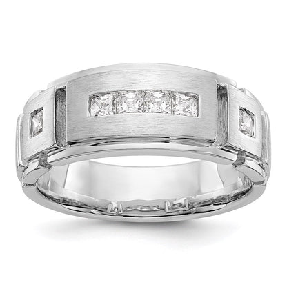 14K White Gold Real Diamond Men's Band