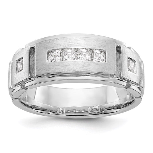 14K White Gold Real Diamond Men's Band
