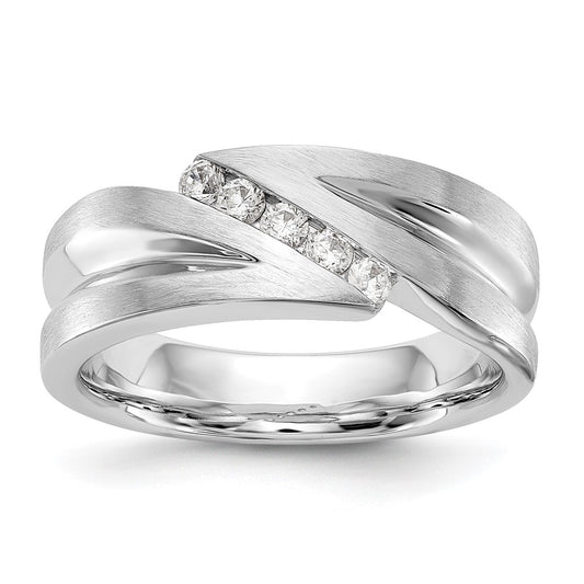 14K White Gold Real Diamond Men's Band