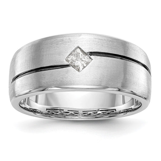 14k White Gold Real Diamond Enameled Men's Band
