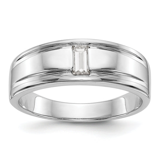 0.20ct. CZ Solid Real 14K White Gold Men's Wedding Band Ring