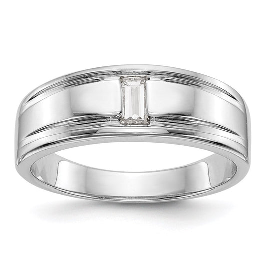 14K White Gold Real Diamond Men's Band