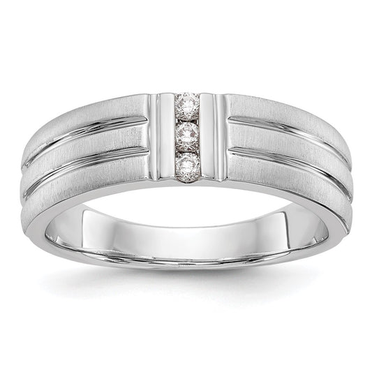 14K White Gold Real Diamond Men's Band