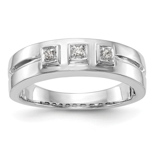 14K White Gold Real Diamond Men's Band