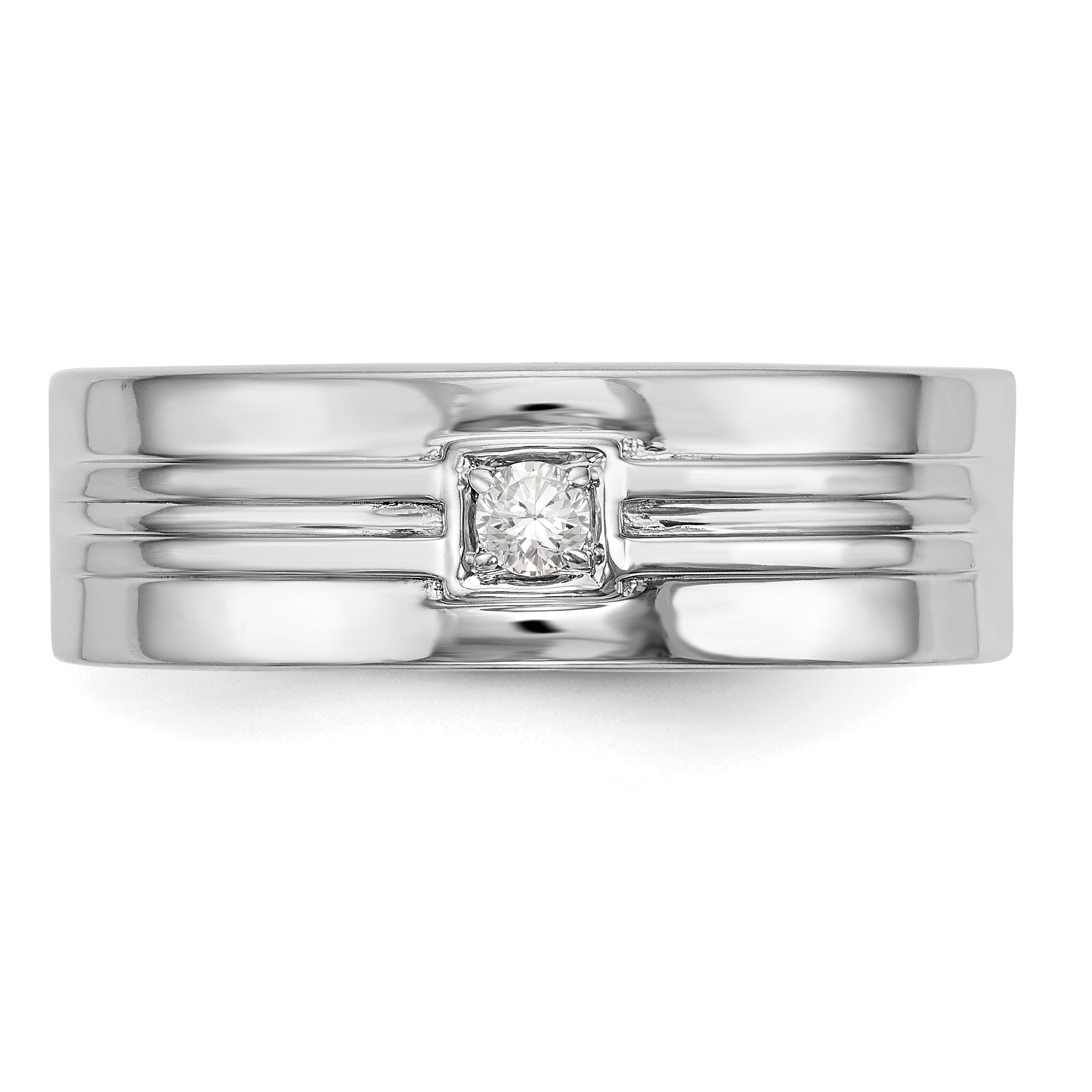 0.08ct. CZ Solid Real 14K White Gold Men's Wedding Band Ring