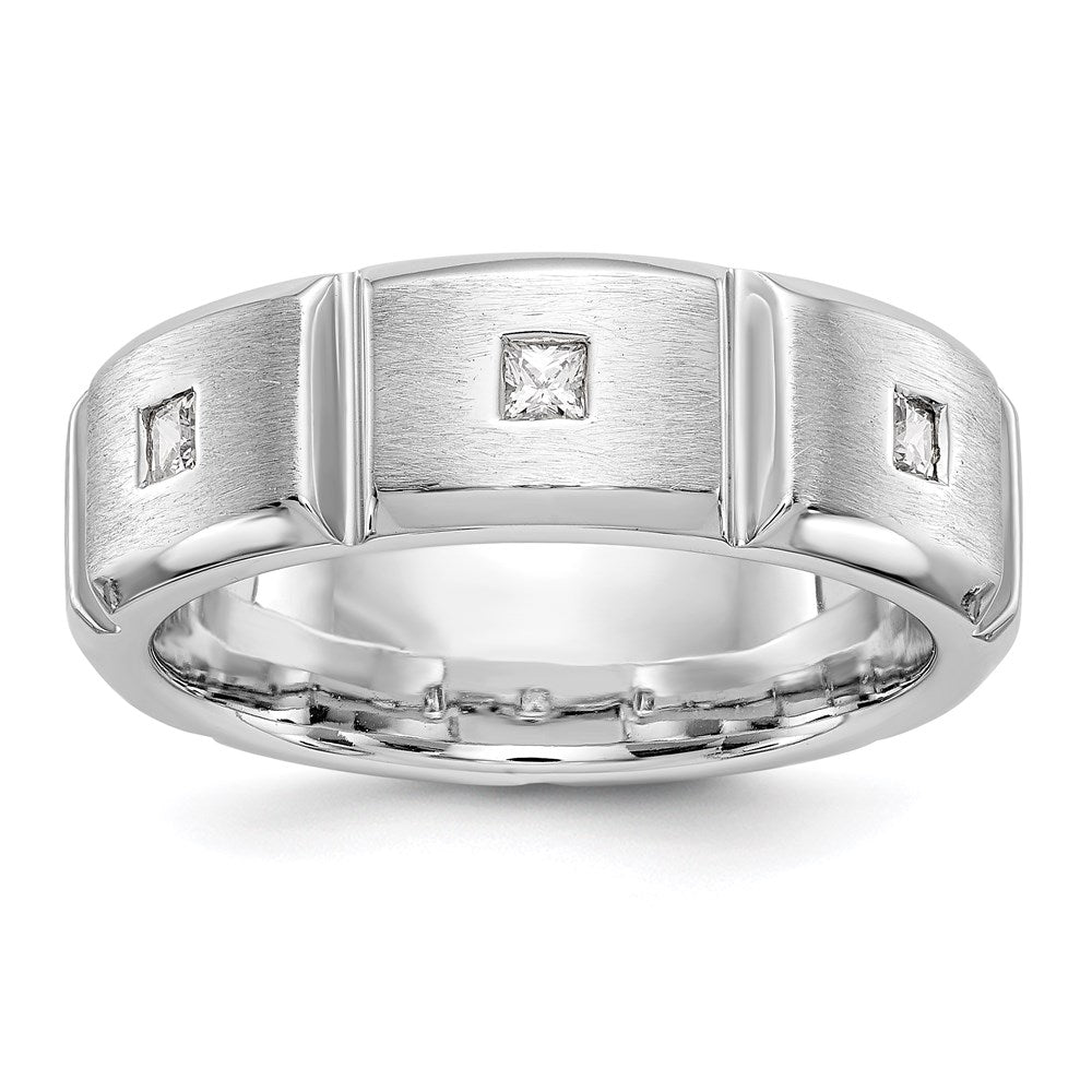 14K White Gold Real Diamond Men's Band