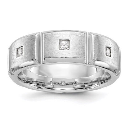 14K White Gold Real Diamond Men's Band