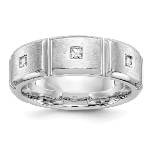 14K White Gold Real Diamond Men's Band