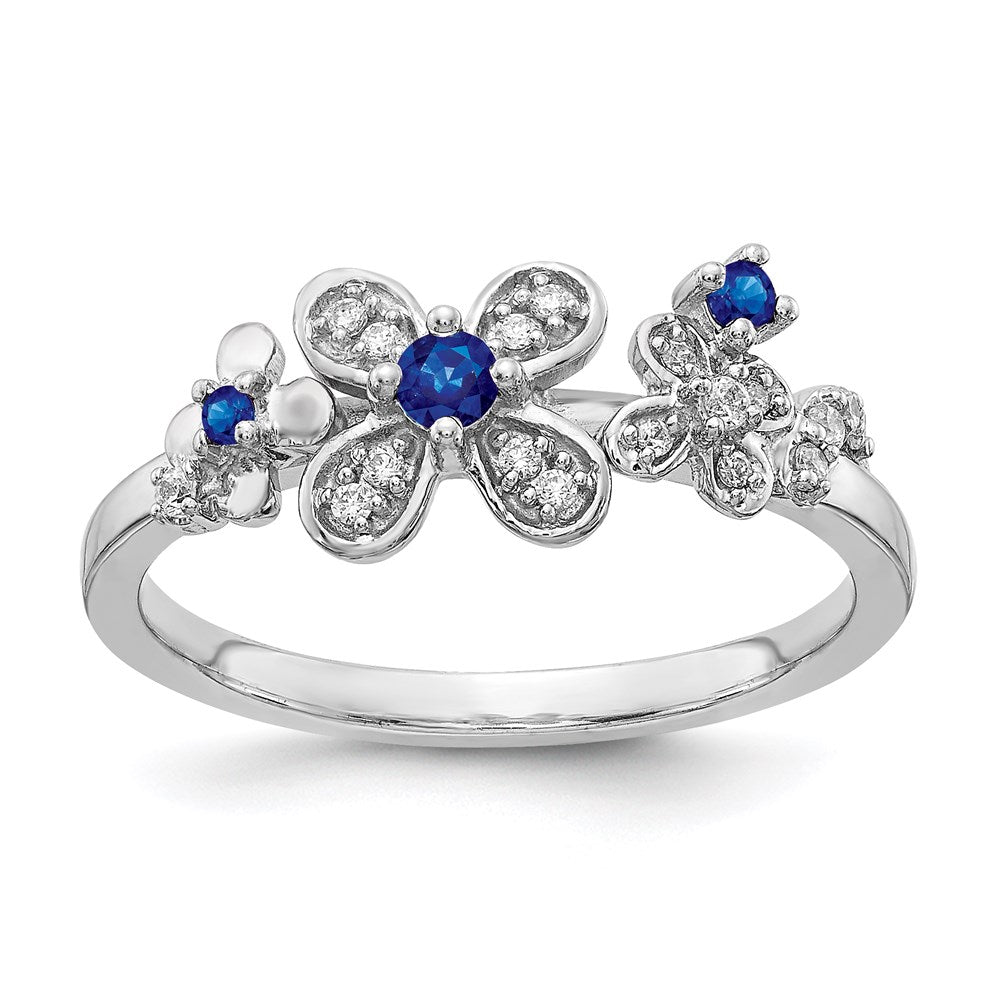14k White Gold Real Diamond & Sapphire Flower Ring