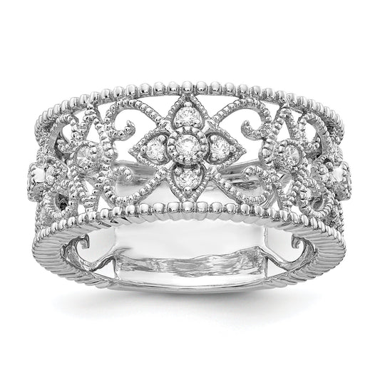 Solid 14k White Gold Simulated CZ Vintage Band