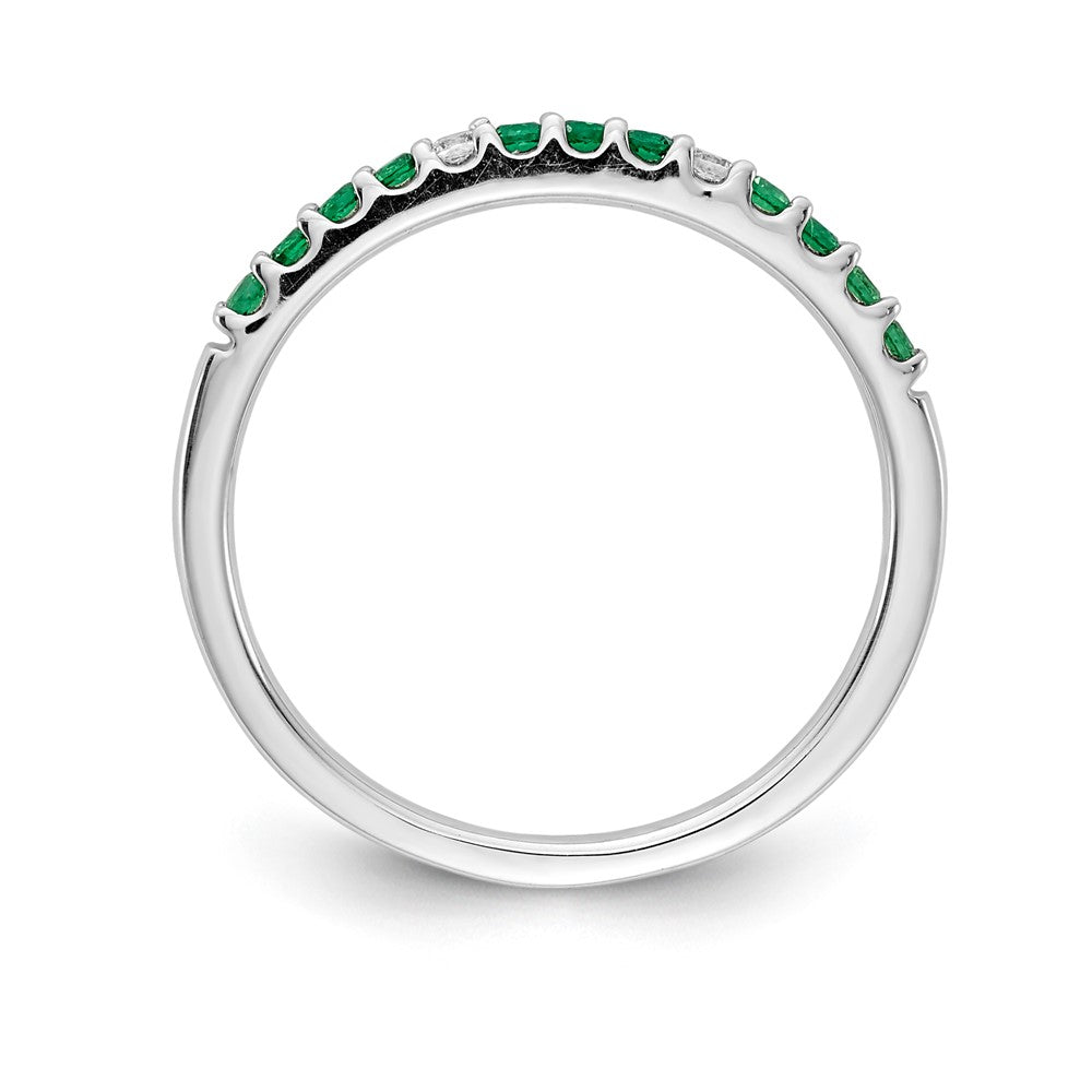 Solid 14k White Gold Simulated CZ and Emerald Band