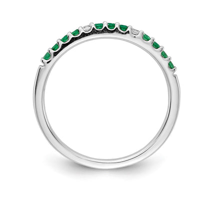 Solid 14k White Gold Simulated CZ and Emerald Band