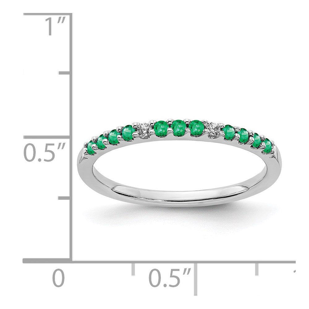 Solid 14k White Gold Simulated CZ and Emerald Band